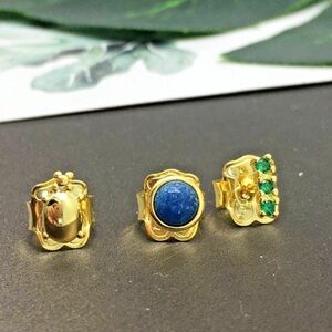 Firm price) Set of three silver vermeil Plump Earrings with gemstones